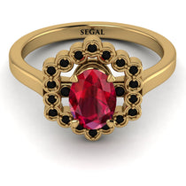 Honeycomb Halo Oval Ruby Ring - Laura No. 40 image 1