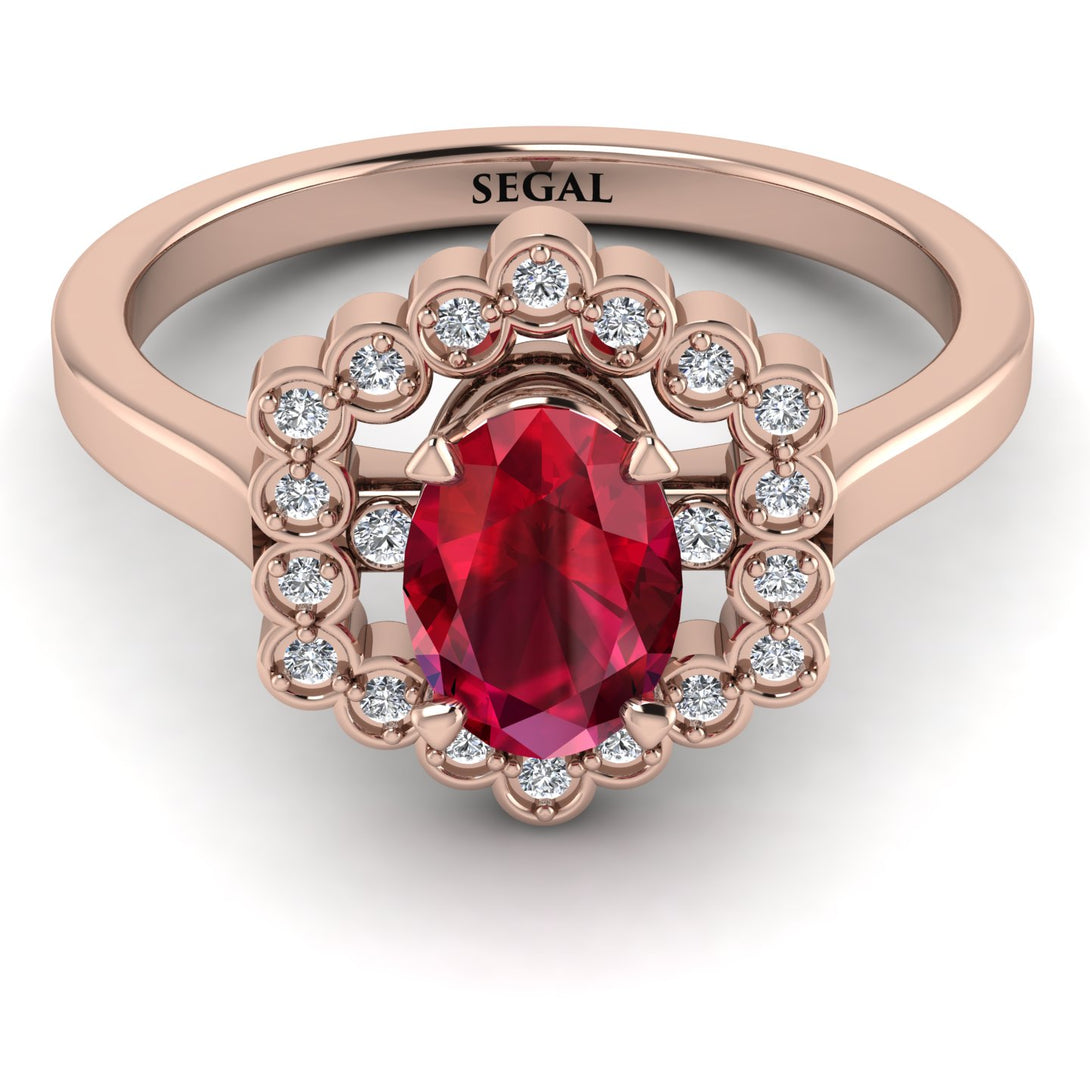 Honeycomb Halo Oval Ruby Ring - Laura No. 11