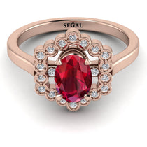 Honeycomb Halo Oval Ruby Ring - Laura No. 11 image 1