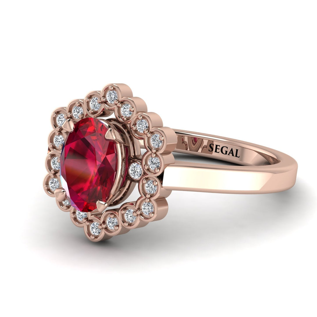 Honeycomb Halo Oval Ruby Ring - Laura No. 11