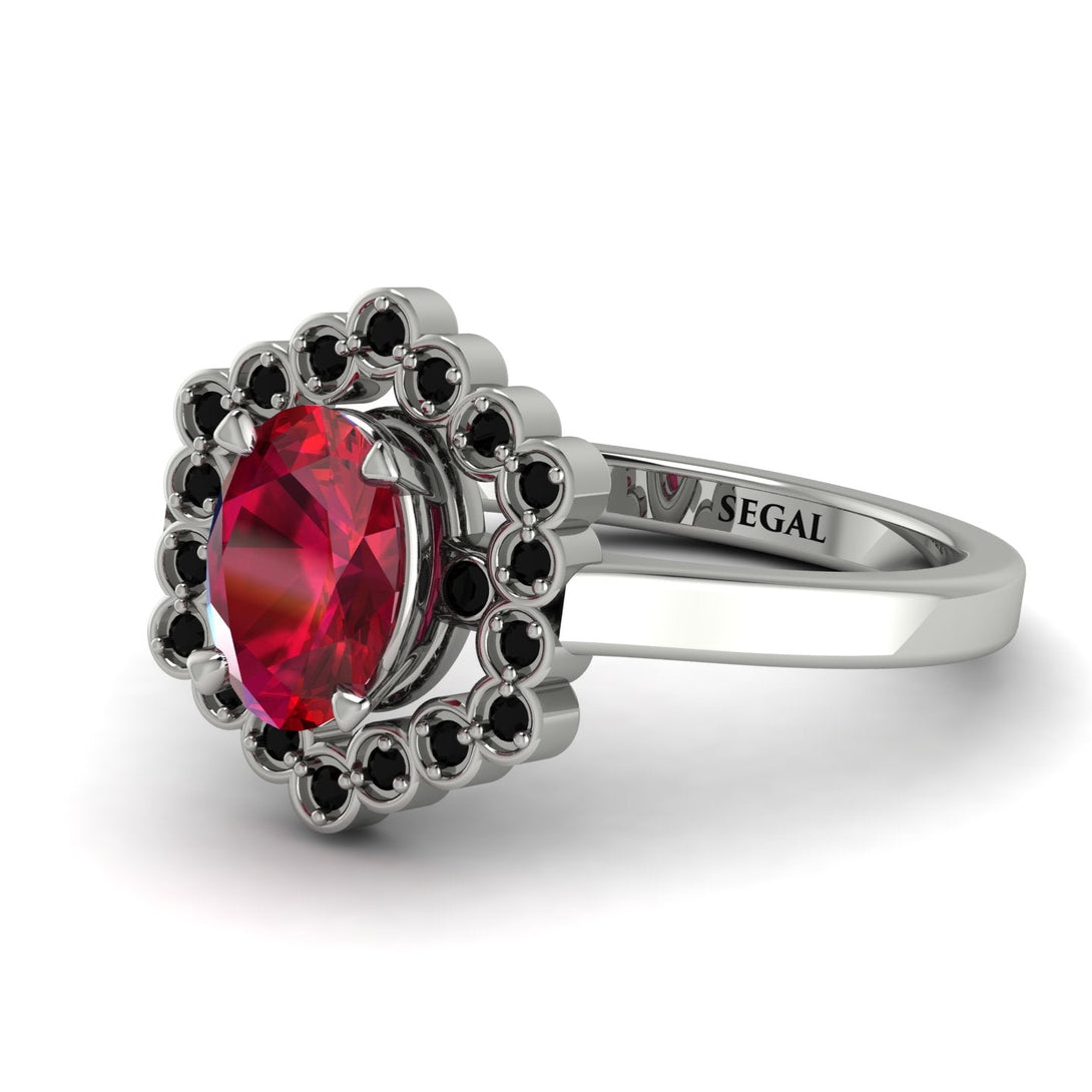 Honeycomb Halo Oval Ruby Ring - Laura No. 42