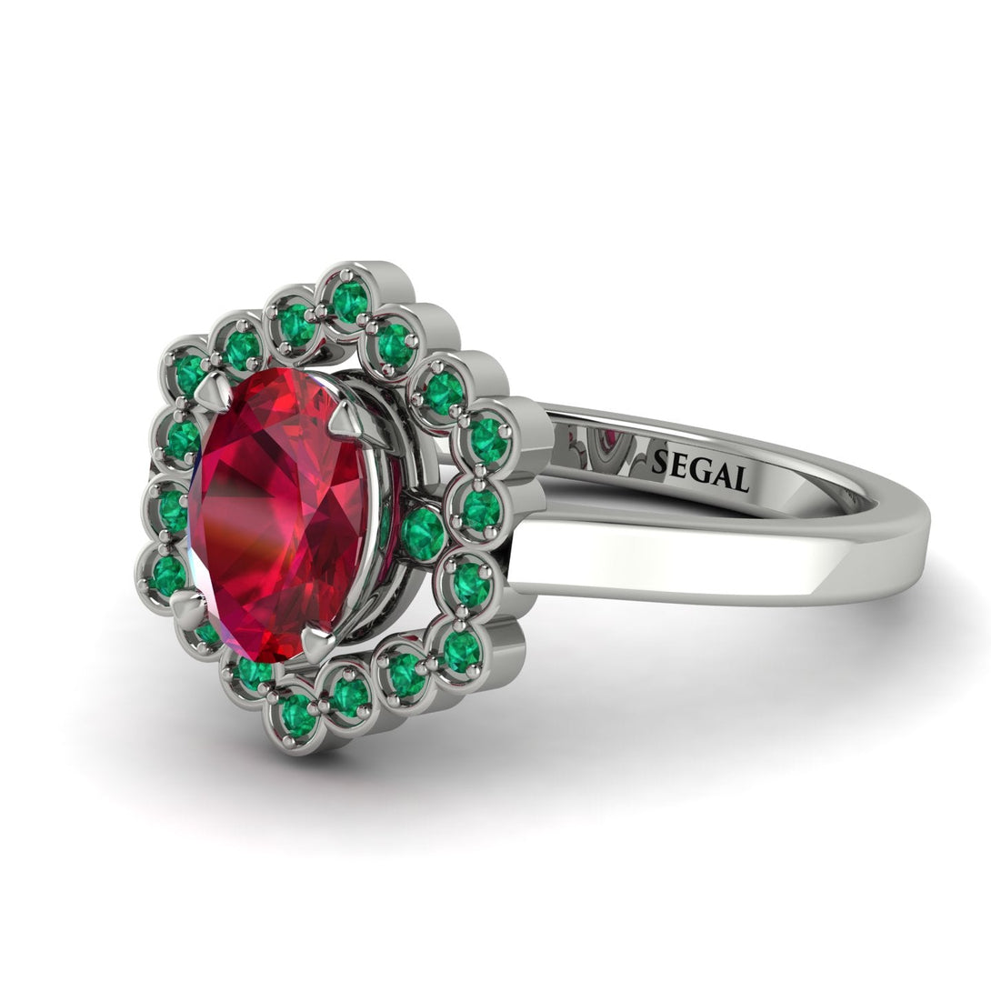 Honeycomb Halo Oval Ruby Ring - Laura No. 27