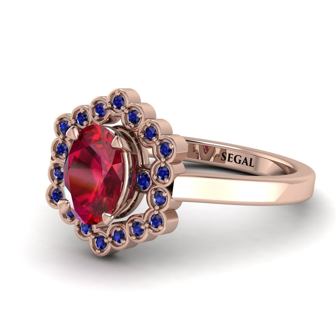 Honeycomb Halo Oval Ruby Ring - Laura No. 71