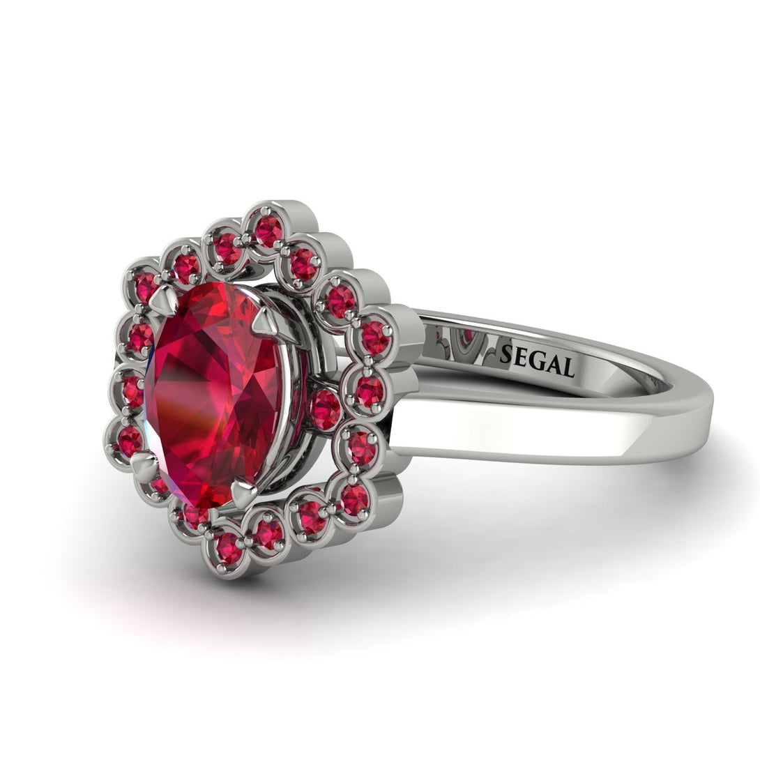 Honeycomb Halo Oval Ruby Ring - Laura No. 57