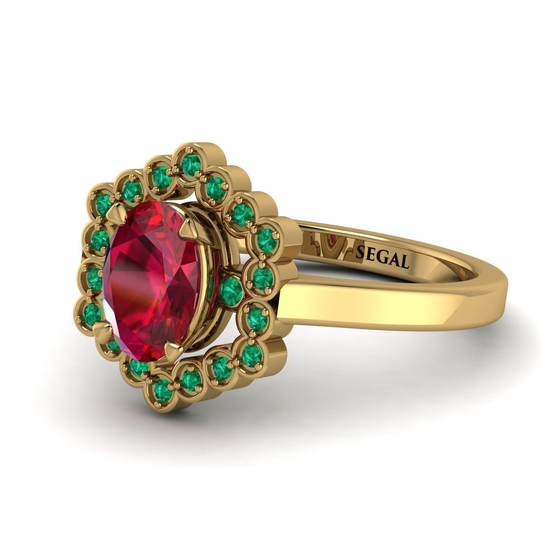 Honeycomb Halo Oval Ruby Ring - Laura No. 25