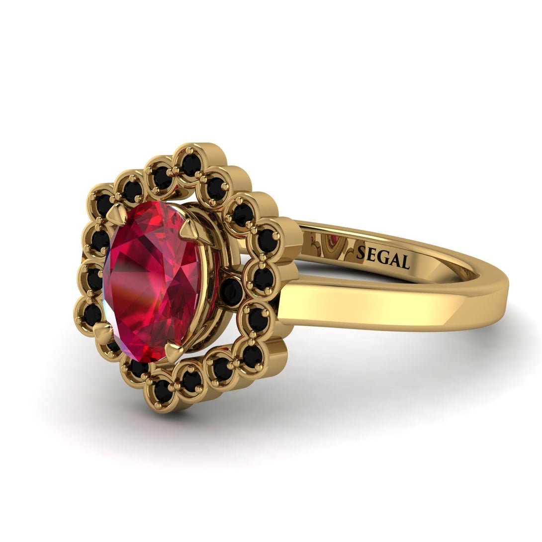 Honeycomb Halo Oval Ruby Ring - Laura No. 40