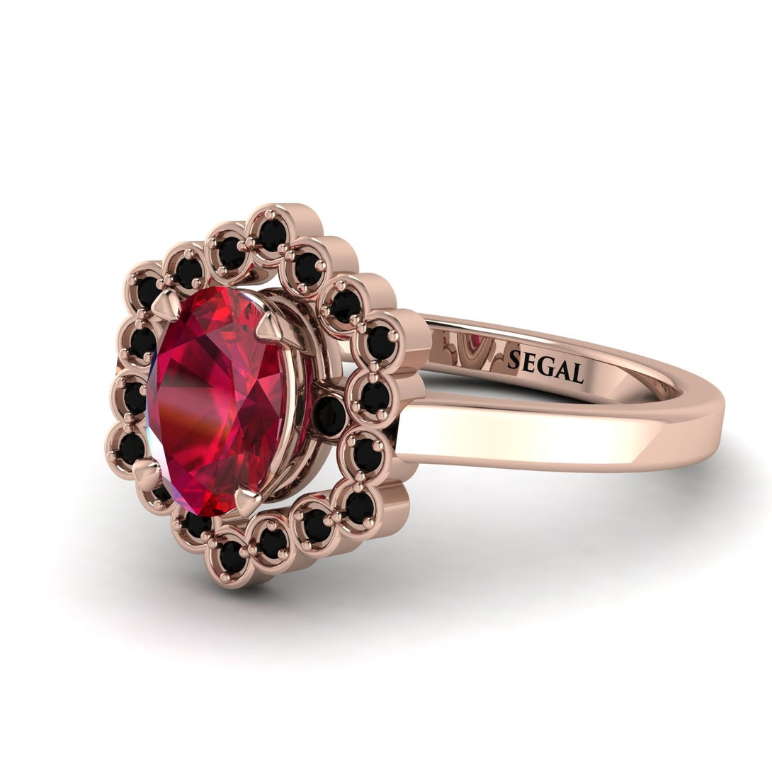 Honeycomb Halo Oval Ruby Ring - Laura No. 41