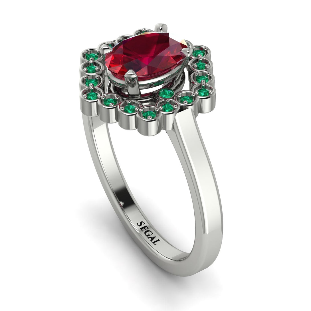 Honeycomb Halo Oval Ruby Ring - Laura No. 27