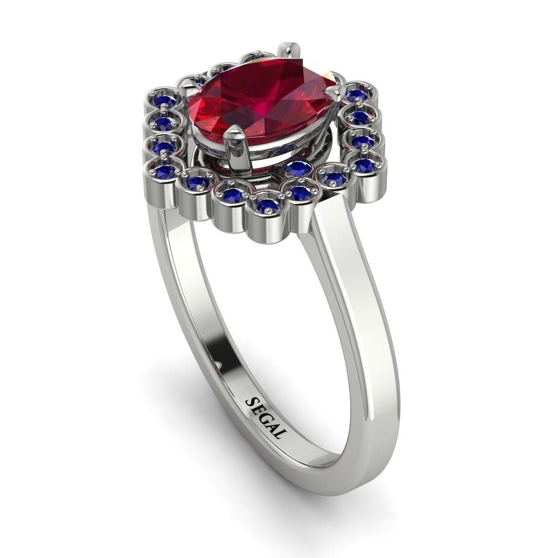 Honeycomb Halo Oval Ruby Ring - Laura No. 72