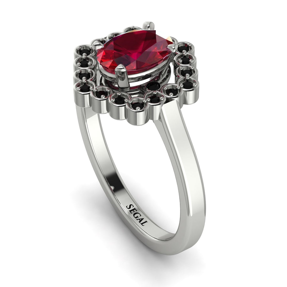 Honeycomb Halo Oval Ruby Ring - Laura No. 42