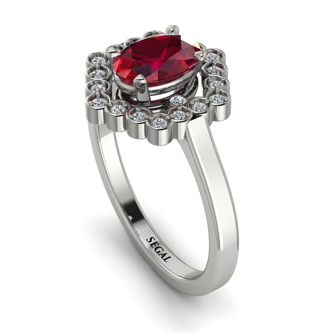 Honeycomb Halo Oval Ruby Ring - Laura No. 12