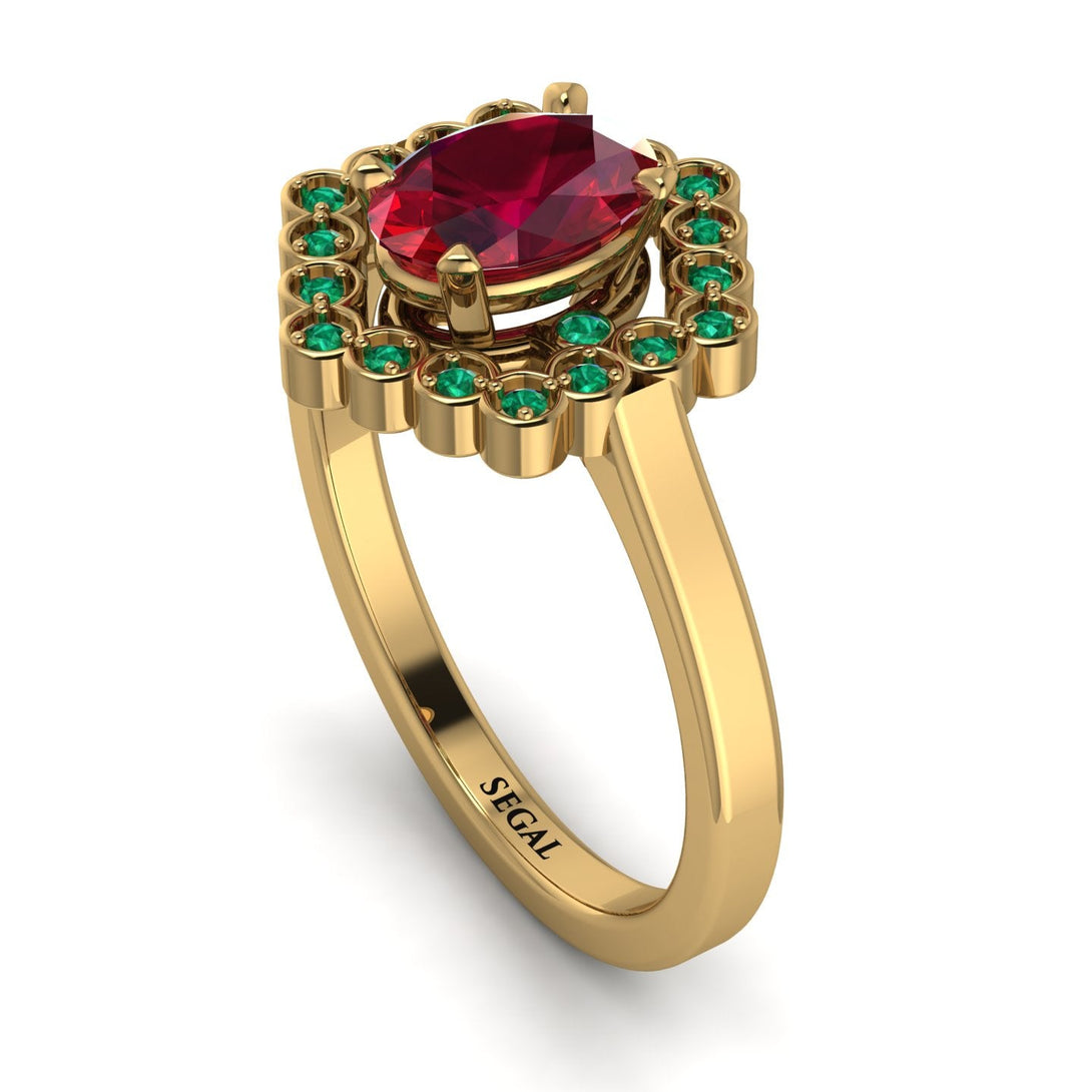 Honeycomb Halo Oval Ruby Ring - Laura No. 25