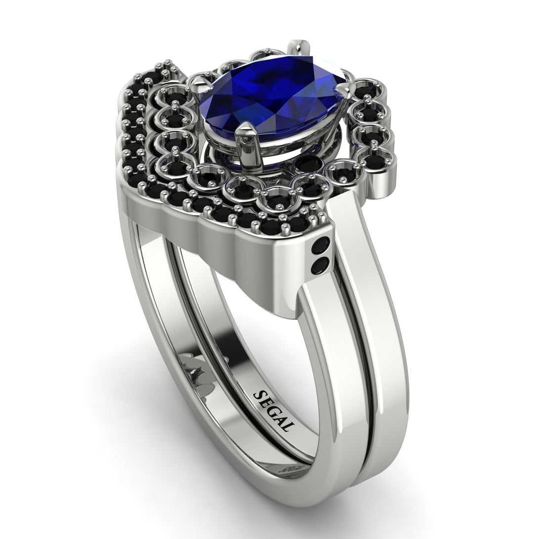 Honeycomb Halo Oval Sapphire Bridal Set - Laura No. 45