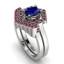 Honeycomb Halo Oval Sapphire Bridal Set - Laura No. 60 image 1