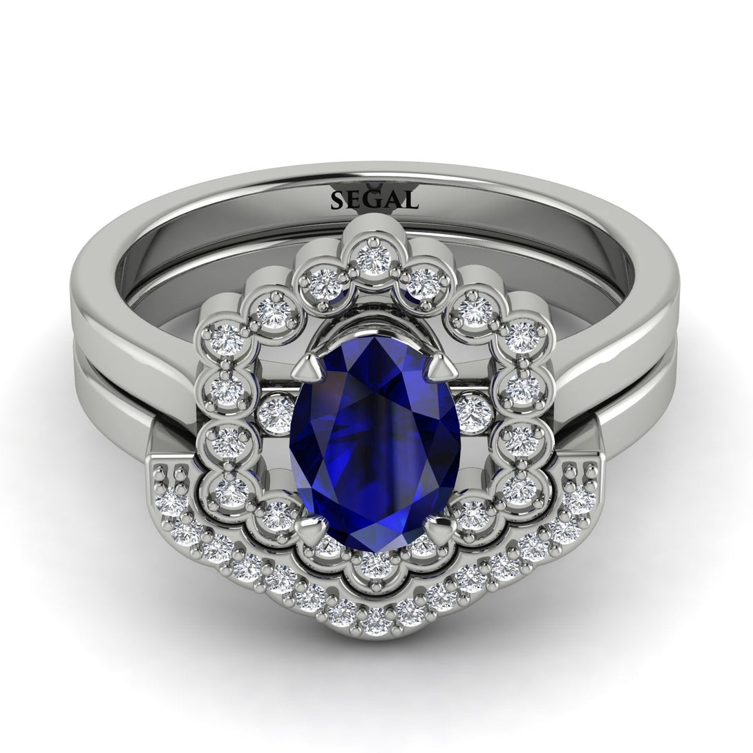 Honeycomb Halo Oval Sapphire Bridal Set - Laura No. 15