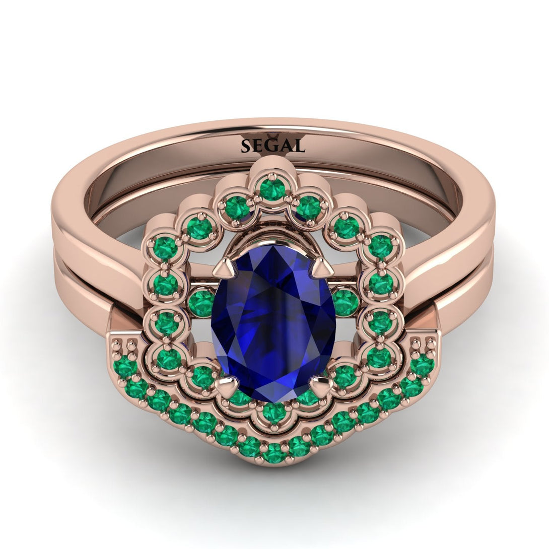Honeycomb Halo Oval Sapphire Bridal Set - Laura No. 29