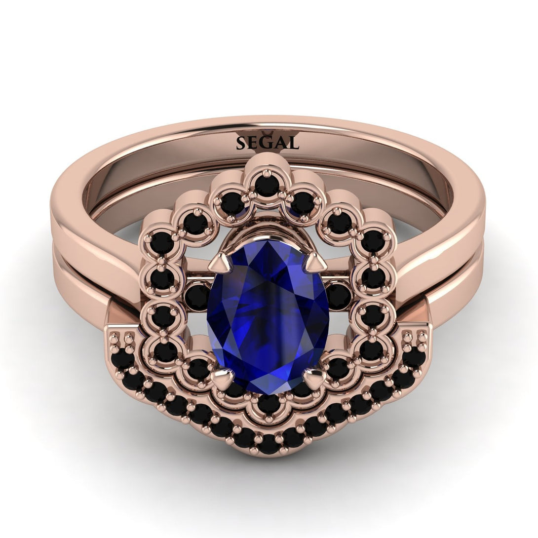 Honeycomb Halo Oval Sapphire Bridal Set - Laura No. 44