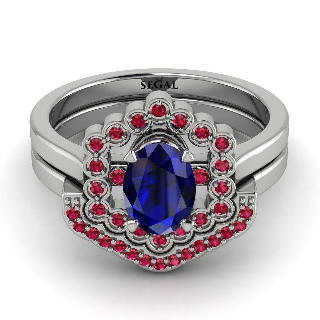 Honeycomb Halo Oval Sapphire Bridal Set - Laura No. 60