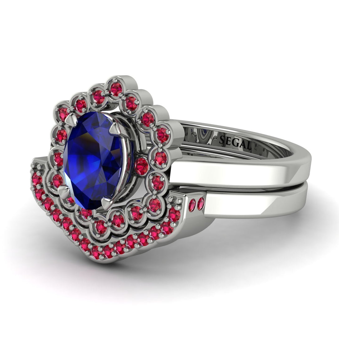 Honeycomb Halo Oval Sapphire Bridal Set - Laura No. 60