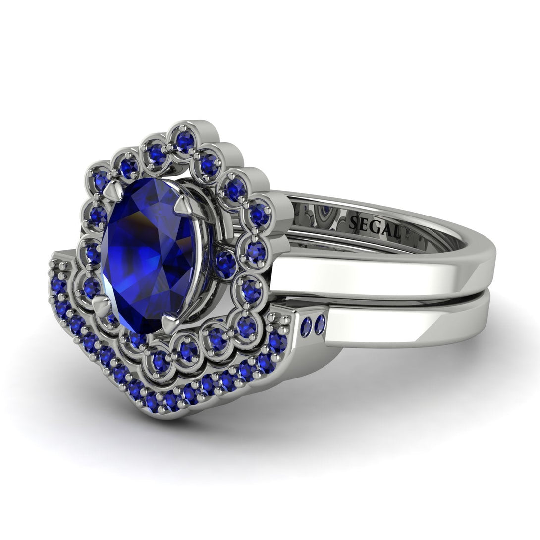 Honeycomb Halo Oval Sapphire Bridal Set - Laura No. 75