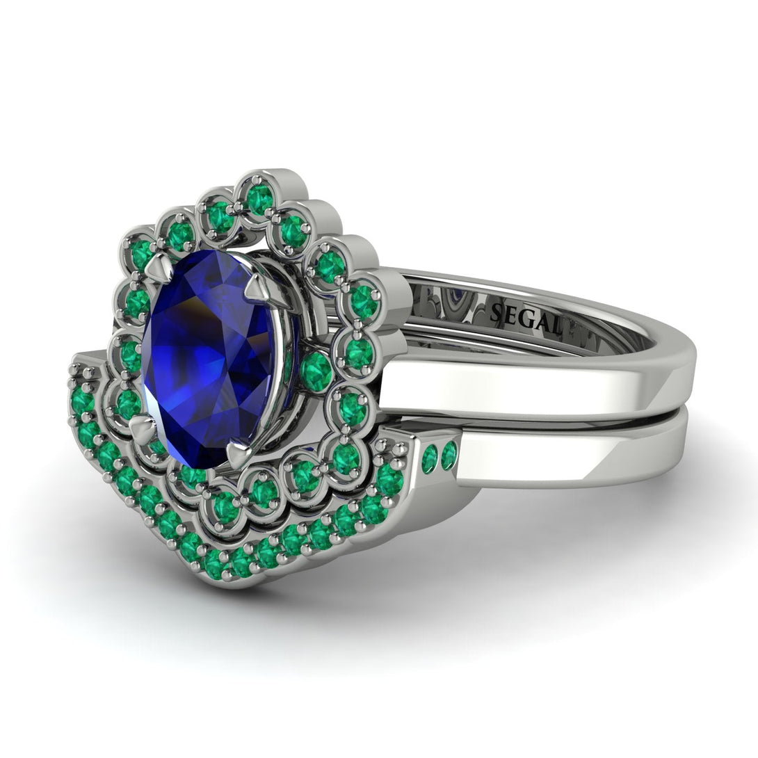 Honeycomb Halo Oval Sapphire Bridal Set - Laura No. 30