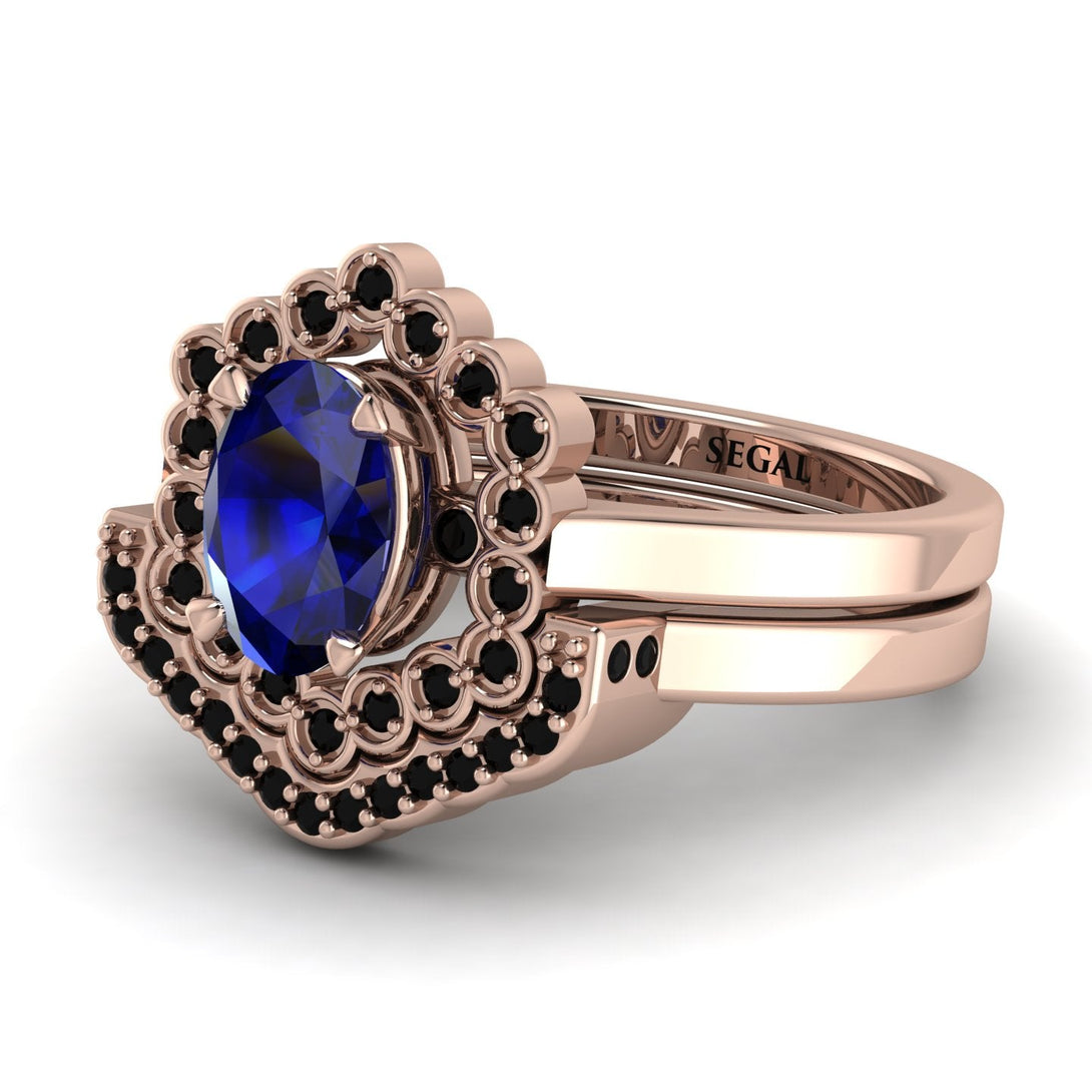 Honeycomb Halo Oval Sapphire Bridal Set - Laura No. 44