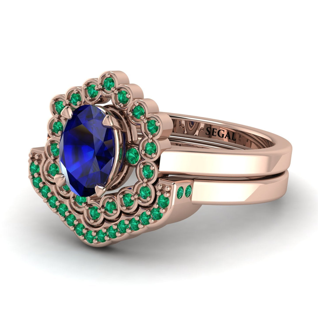 Honeycomb Halo Oval Sapphire Bridal Set - Laura No. 29