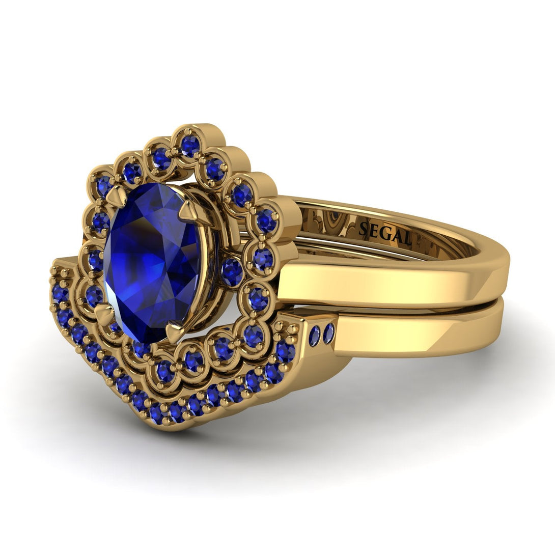 Honeycomb Halo Oval Sapphire Bridal Set - Laura No. 73