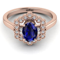 Honeycomb Halo Oval Sapphire Ring - Laura No. 14 image 1