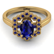 Honeycomb Halo Oval Sapphire Ring - Laura No. 73 image 1