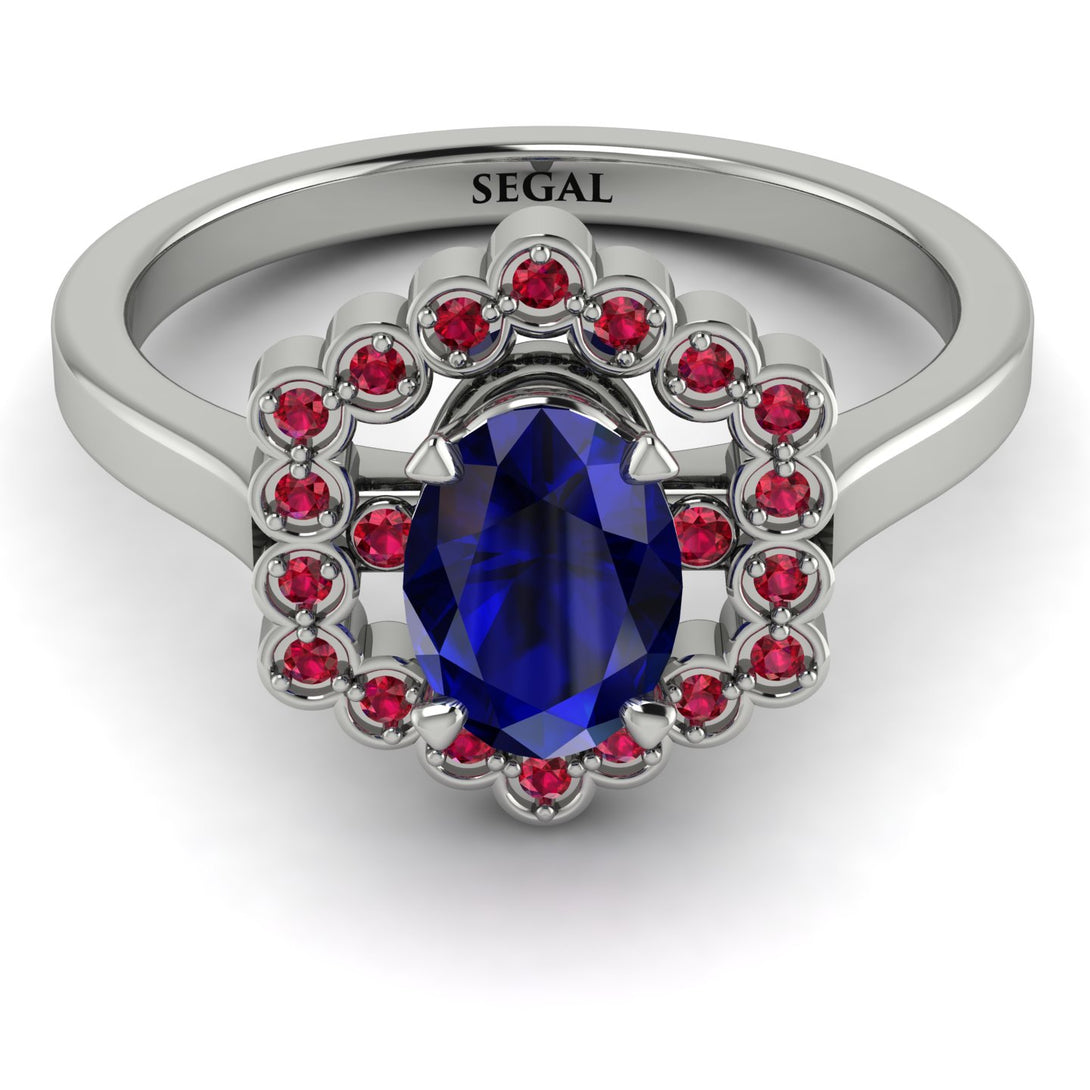 Honeycomb Halo Oval Sapphire Ring - Laura No. 60