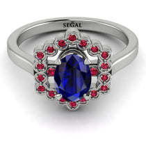 Honeycomb Halo Oval Sapphire Ring - Laura No. 60 image 1
