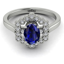 Honeycomb Halo Oval Sapphire Ring - Laura No. 15 image 1