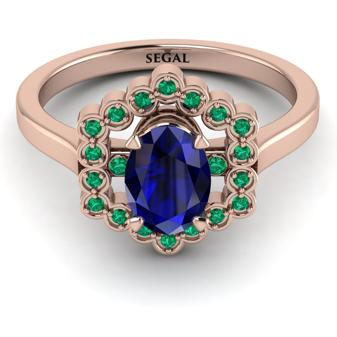 Honeycomb Halo Oval Sapphire Ring - Laura No. 29