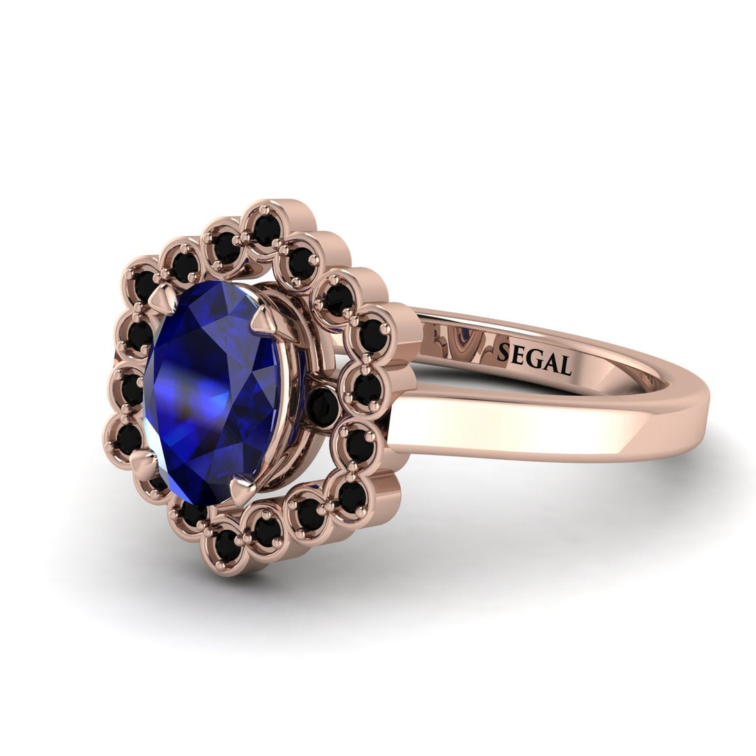 Honeycomb Halo Oval Sapphire Ring - Laura No. 44
