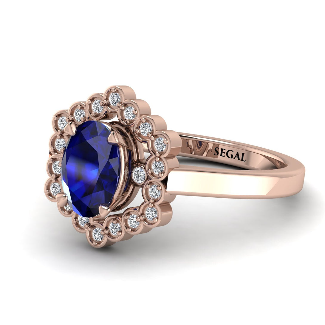 Honeycomb Halo Oval Sapphire Ring - Laura No. 14