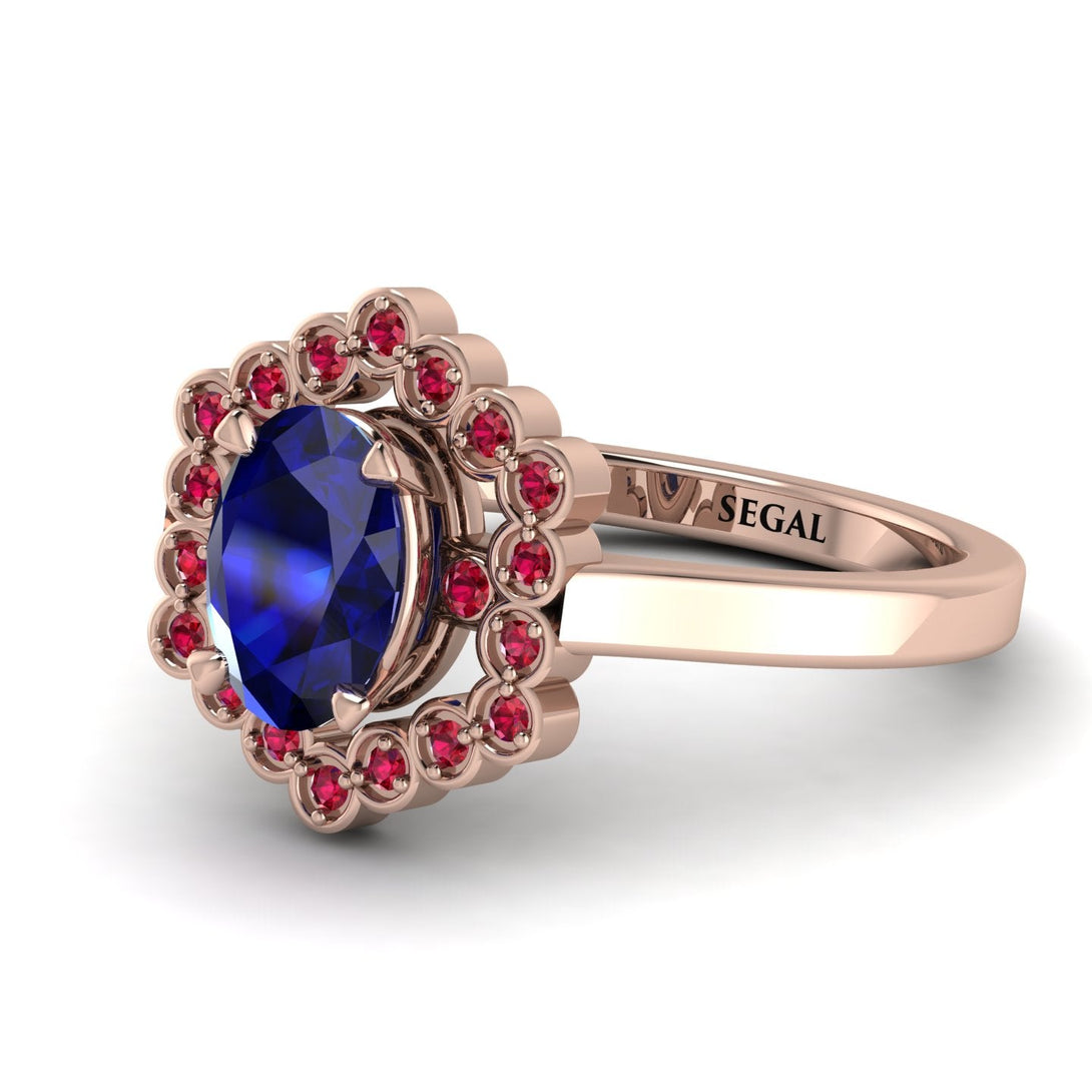 Honeycomb Halo Oval Sapphire Ring - Laura No. 59