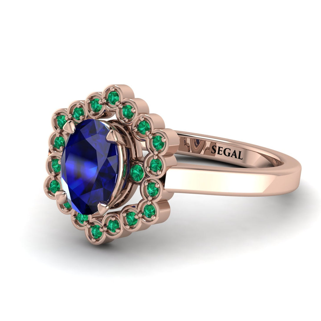 Honeycomb Halo Oval Sapphire Ring - Laura No. 29