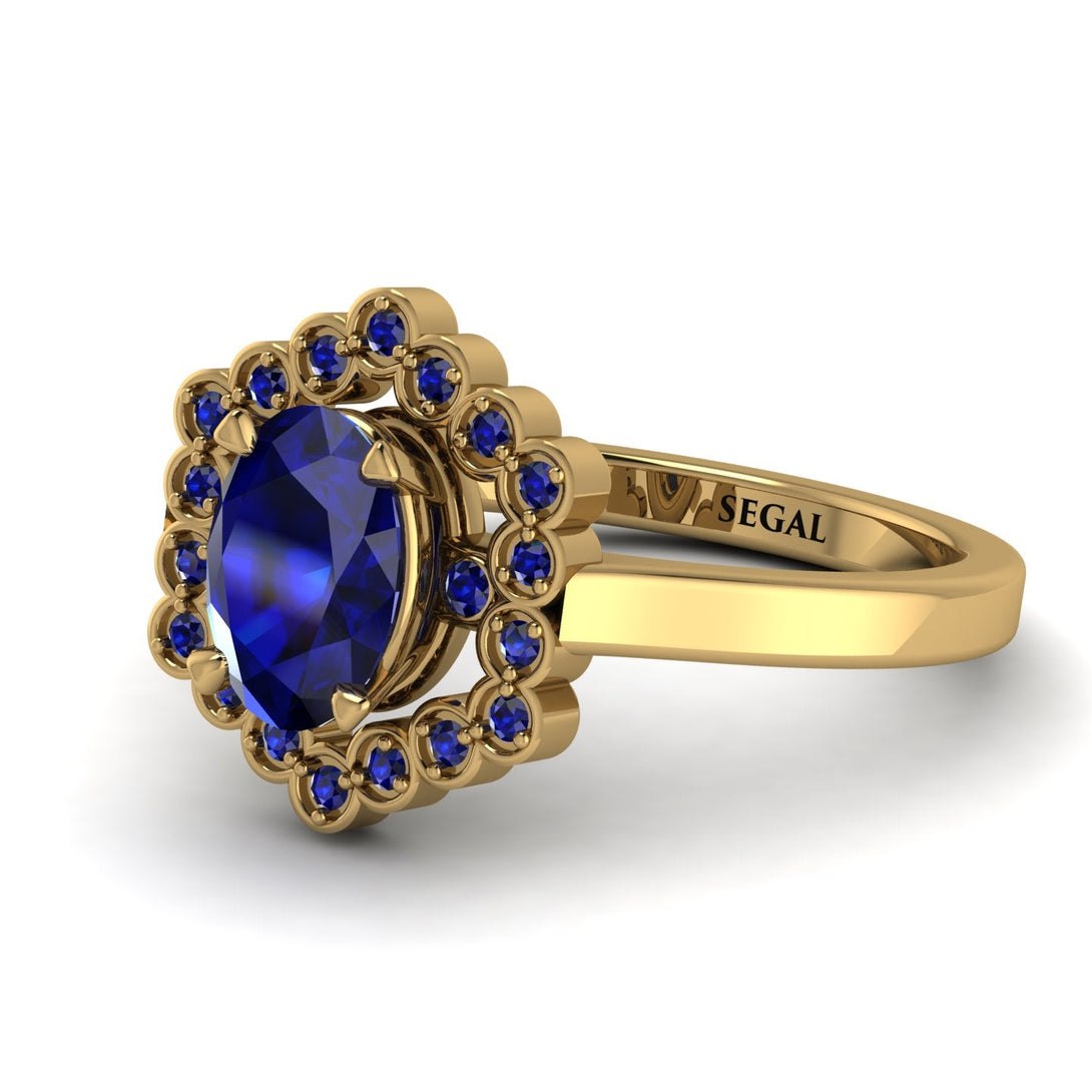 Honeycomb Halo Oval Sapphire Ring - Laura No. 73