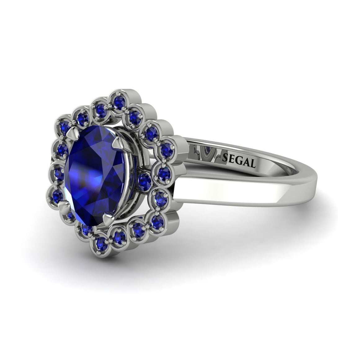Honeycomb Halo Oval Sapphire Ring - Laura No. 75