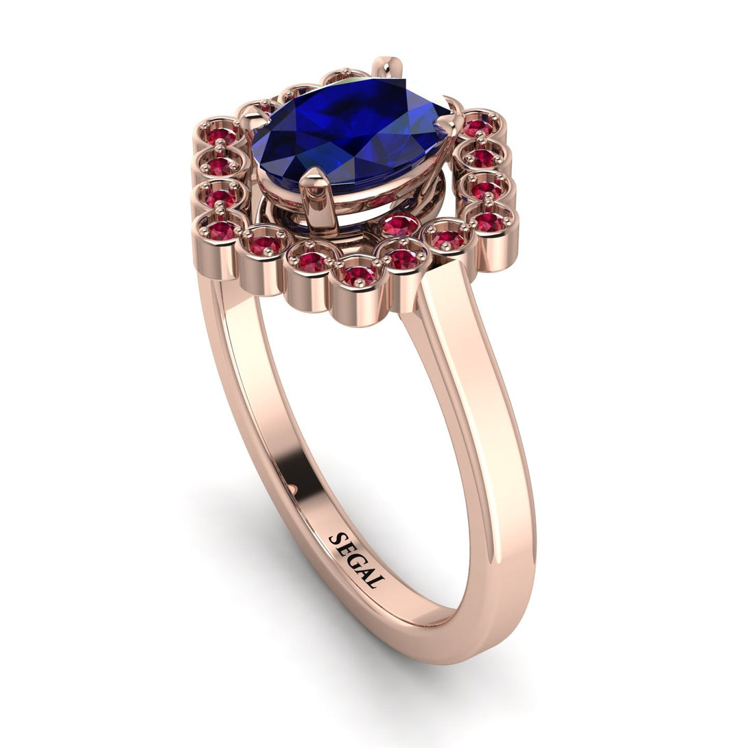 Honeycomb Halo Oval Sapphire Ring - Laura No. 59
