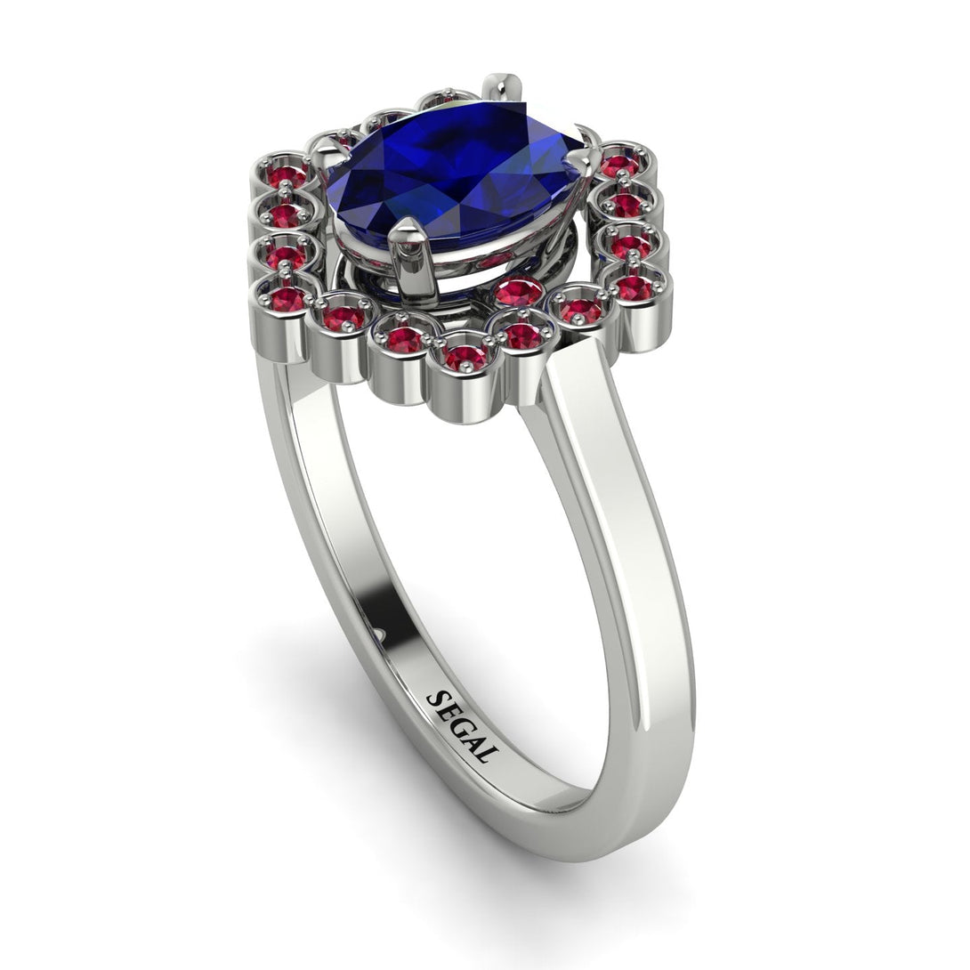Honeycomb Halo Oval Sapphire Ring - Laura No. 60