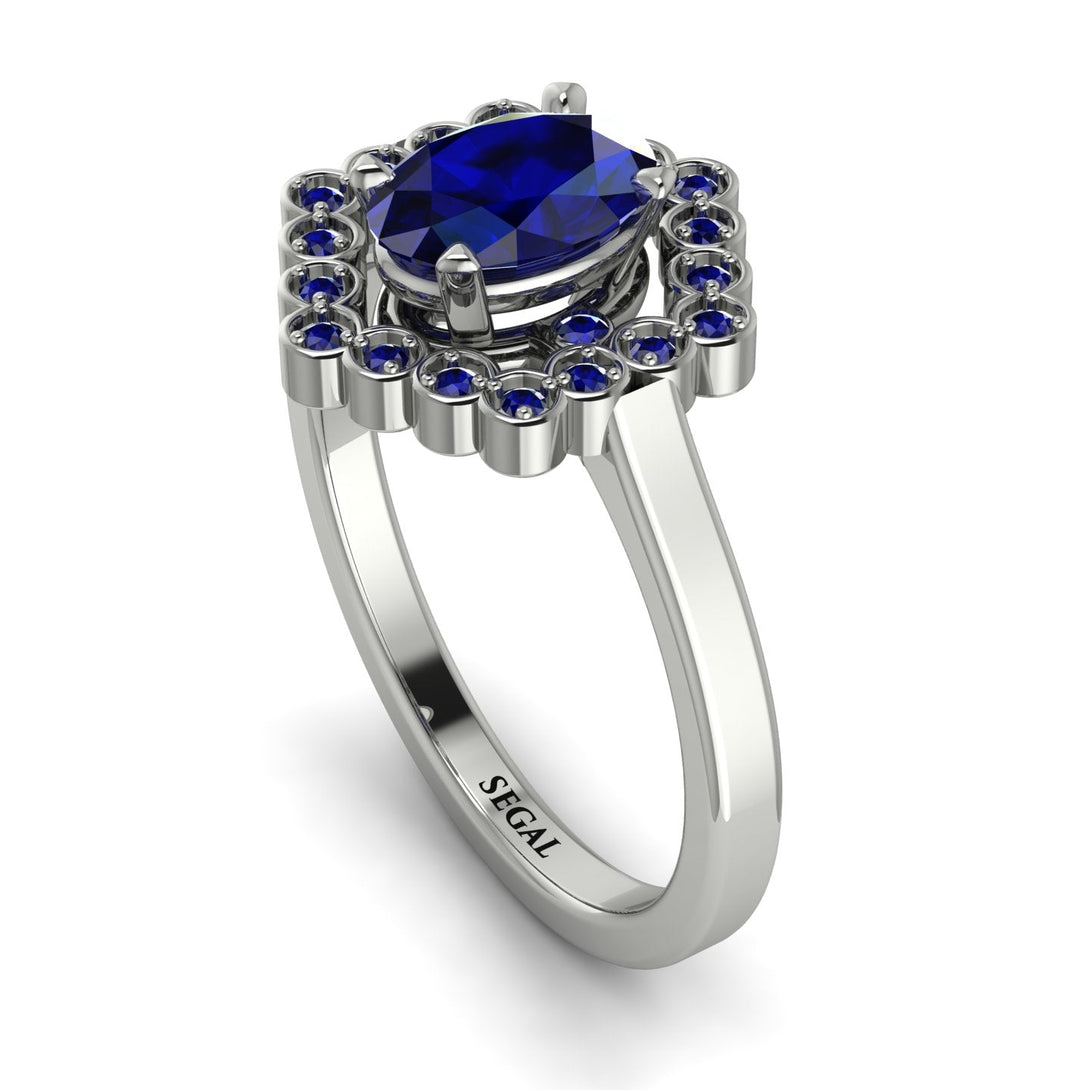 Honeycomb Halo Oval Sapphire Ring - Laura No. 75