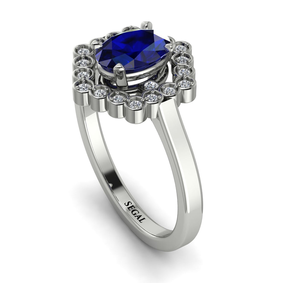 Honeycomb Halo Oval Sapphire Ring - Laura No. 15