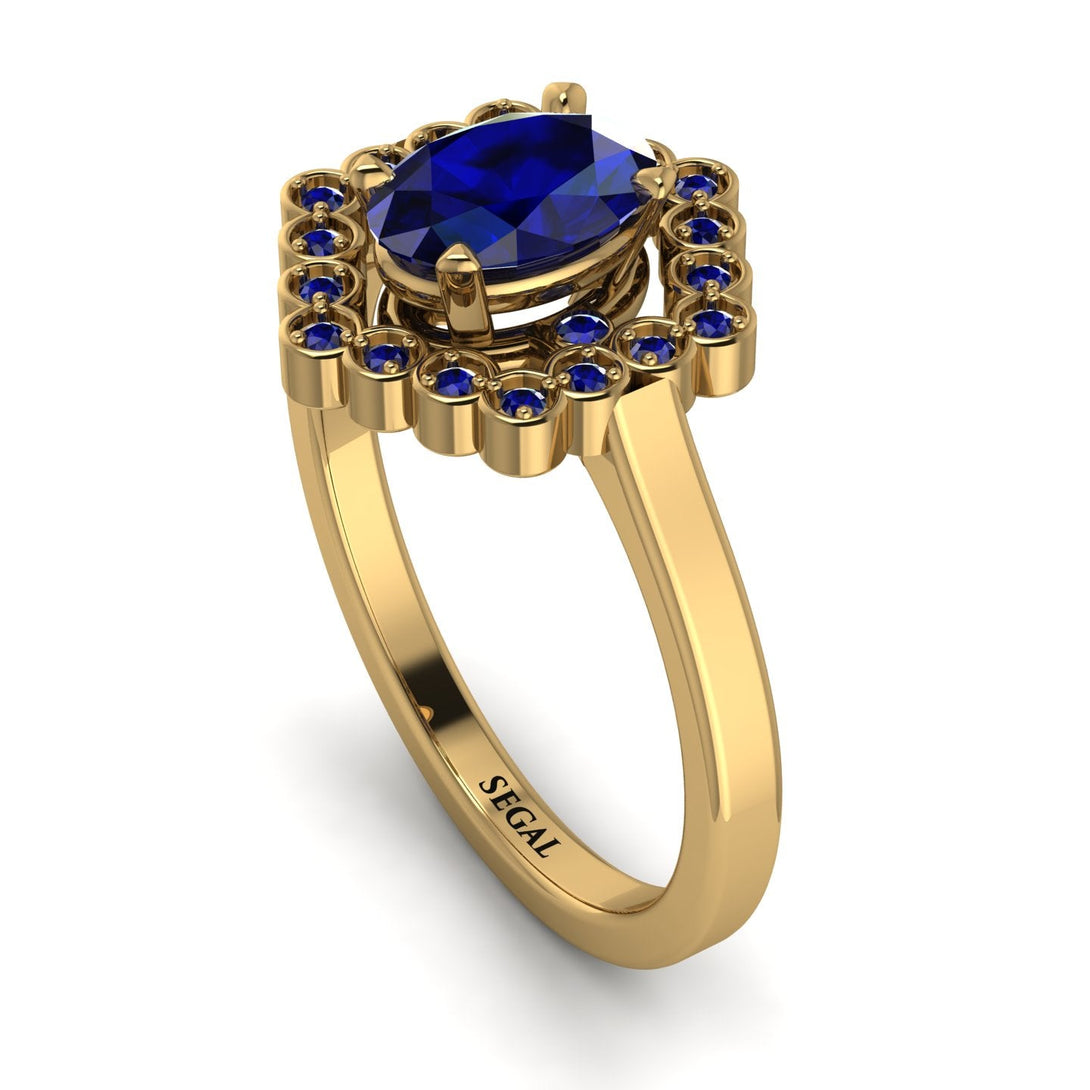 Honeycomb Halo Oval Sapphire Ring - Laura No. 73