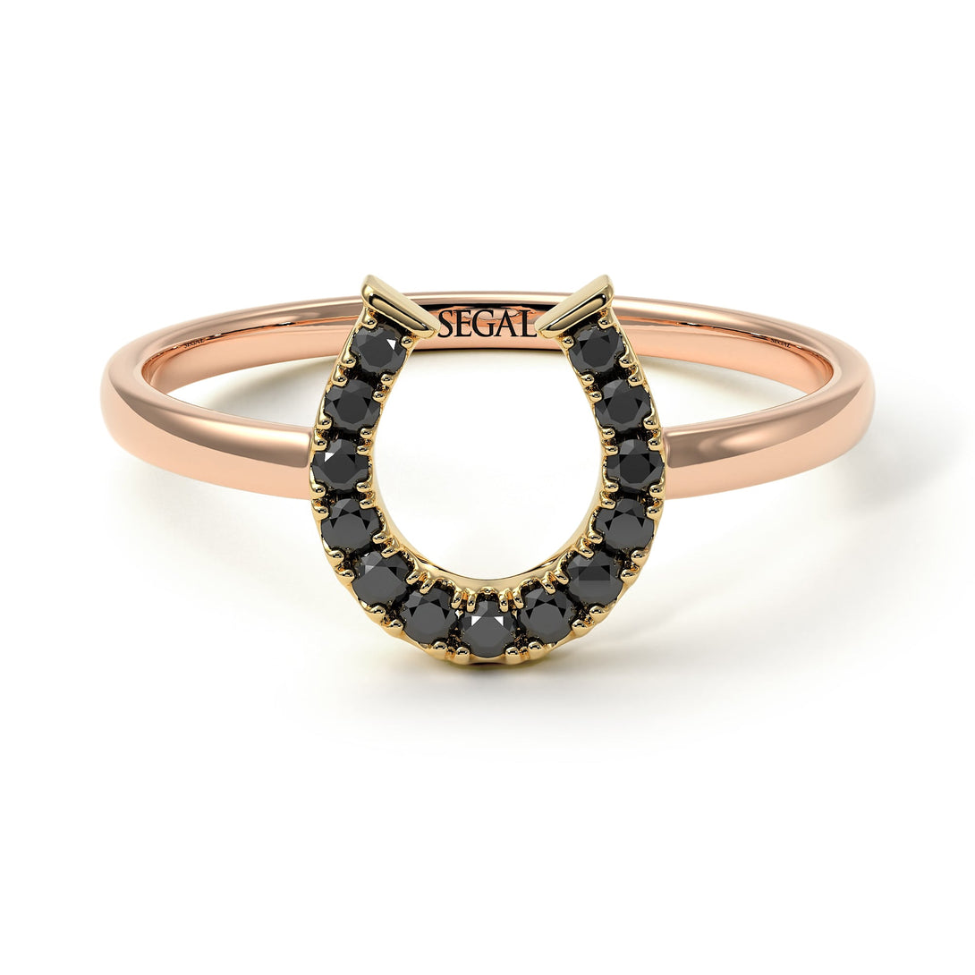 Two Tones Horseshoe Black Diamond Ring - Malia No. 19