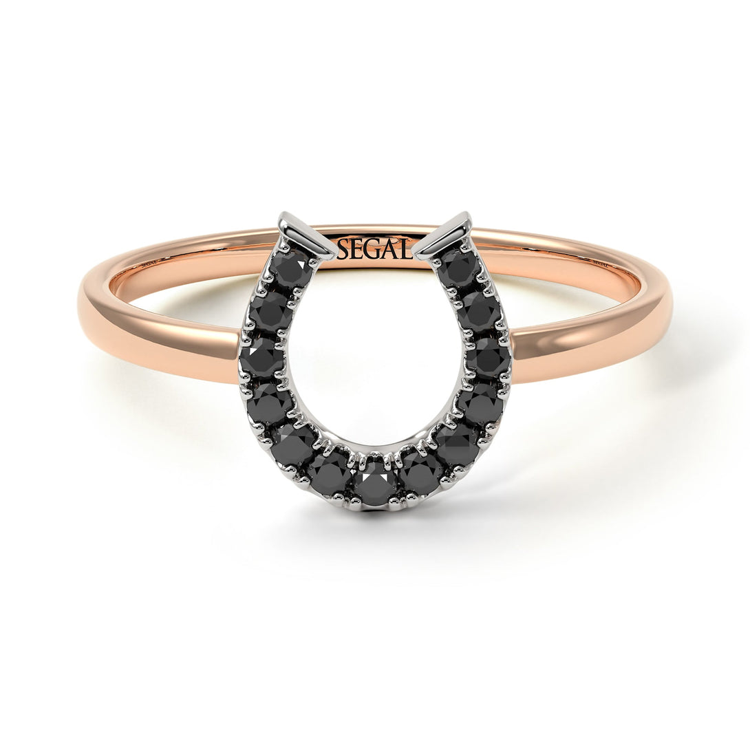 Two Tones Horseshoe Black Diamond Ring - Malia No. 21