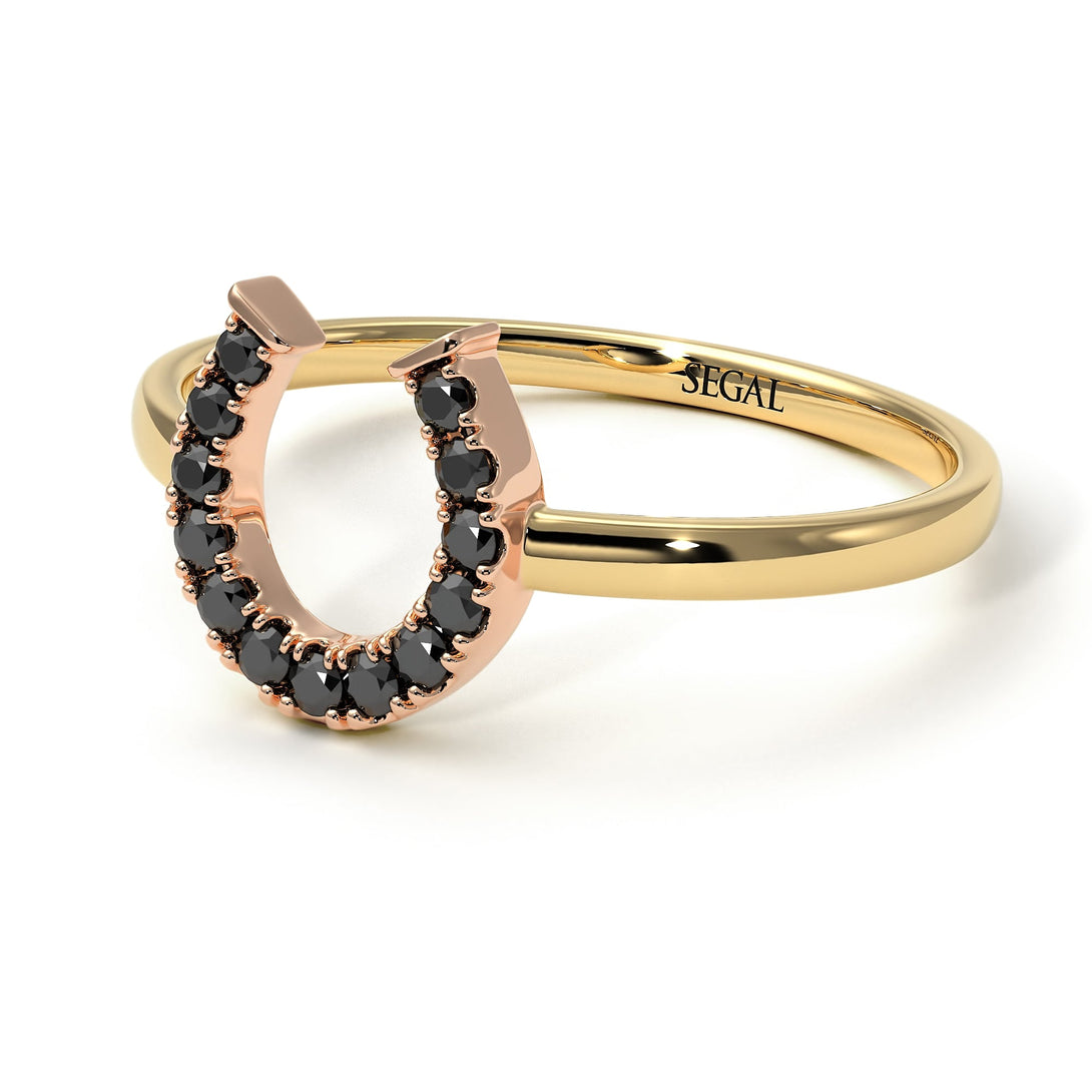 Two Tones Horseshoe Black Diamond Ring - Malia No. 19