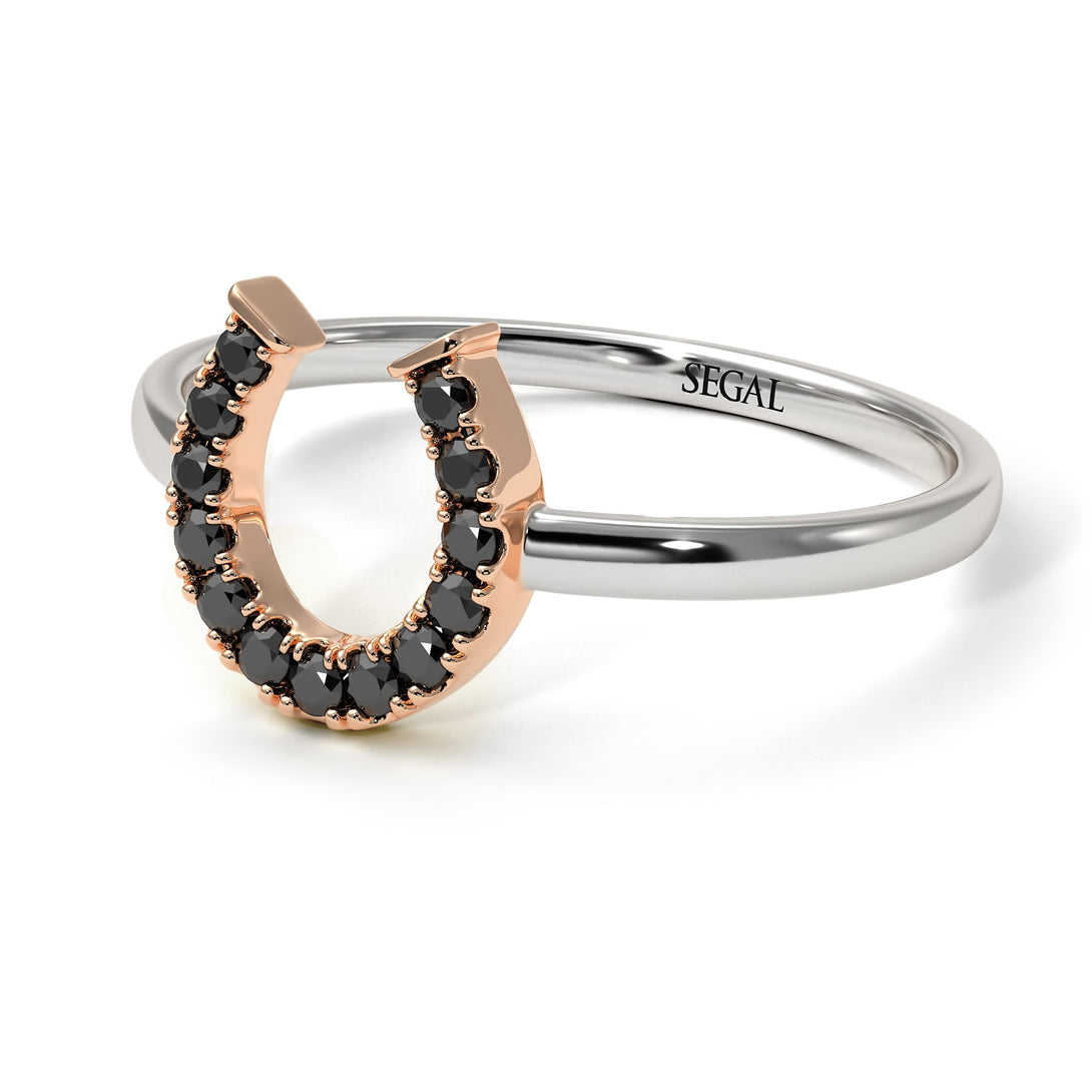 Two Tones Horseshoe Black Diamond Ring - Malia No. 21