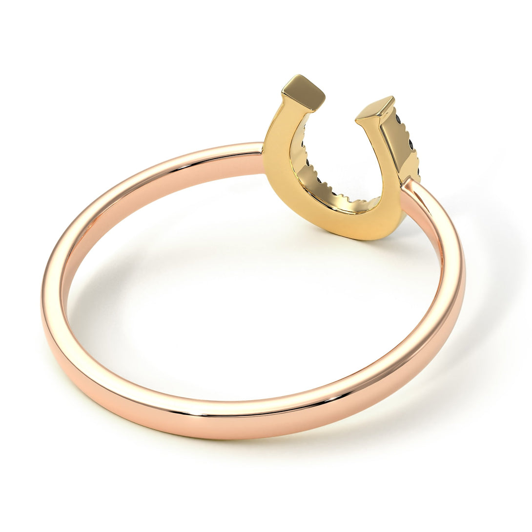 Two Tones Horseshoe Black Diamond Ring - Malia No. 19